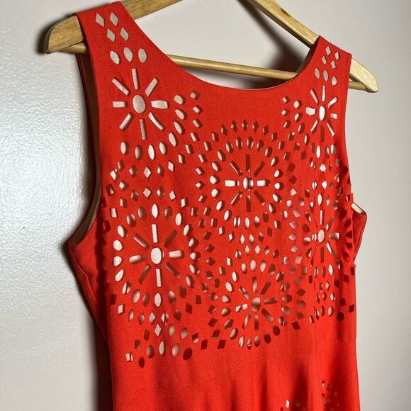 CLEARANCE! Orange Aryeh Laser Cutout A-Line Dress Size L EUC - Picture 3 of 4